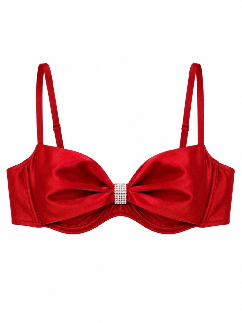 Victoria’s Secret Dream Angels Red Satin Rhinestone Bow Bra 36C NWT